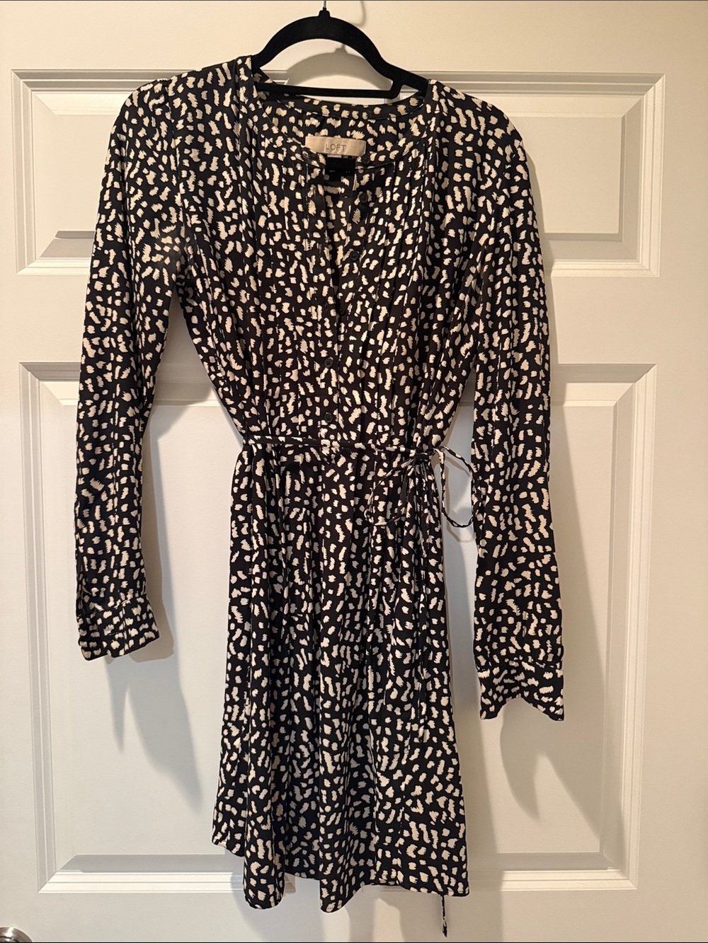 LOFT Black and White Long-Sleeve Dress